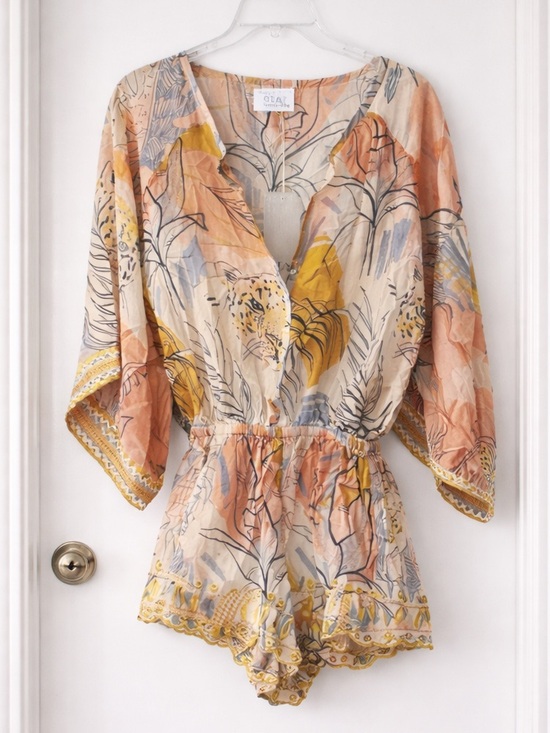 TAJ by Sabrina Crippa Pants - NWT TAJ by Sabrina Crippa Tiger Tropical Print Romper Boho Resort Viscose Small